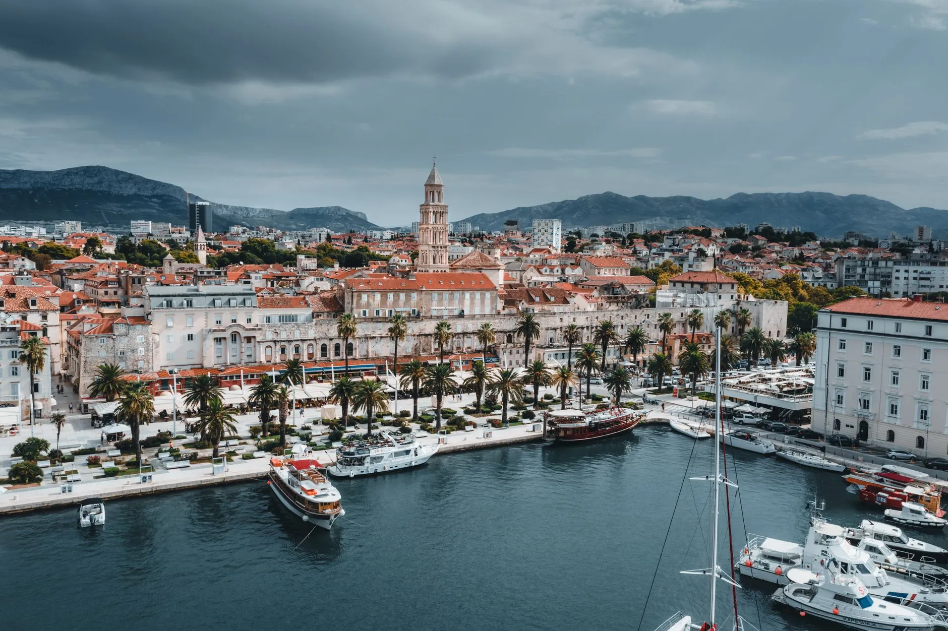 Split harbour and the Riva below the mountains